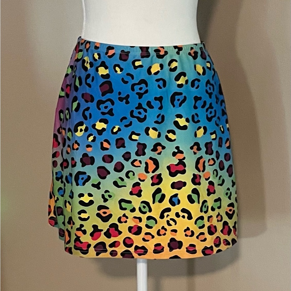 NWT Dolls Kill Rainbow Leopard Mini Skirt Medium